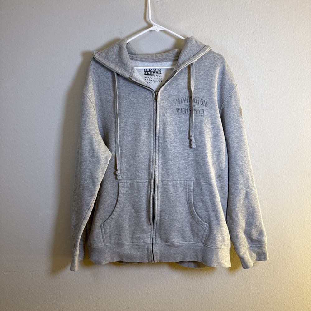 Huntington Beach Surf Co Gray Full‎ Zip  Hoodie Sweatshirt Size Xl Stained